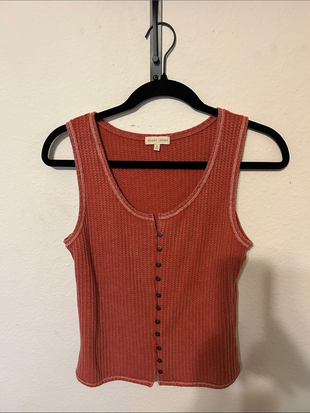 Gilded Intent Rust Waffle Knit Button-Front Tank